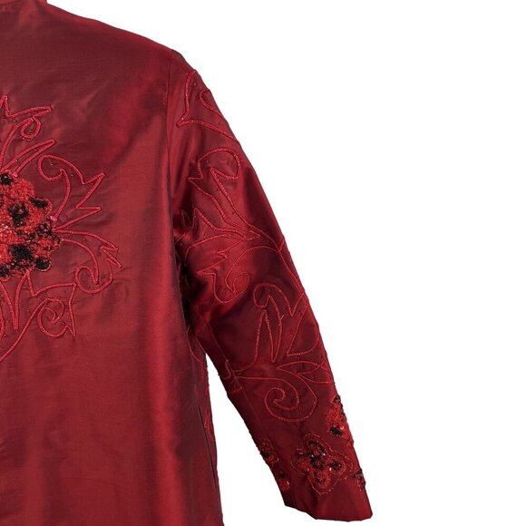 Tunique Nights Large Unisex Red Silk Blend Beaded Embroidered Lined Coat Vampire - Picture 8 of 15